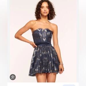 Ramy Brook Navy Lace Paisley Strapless Mini Dress Size 10